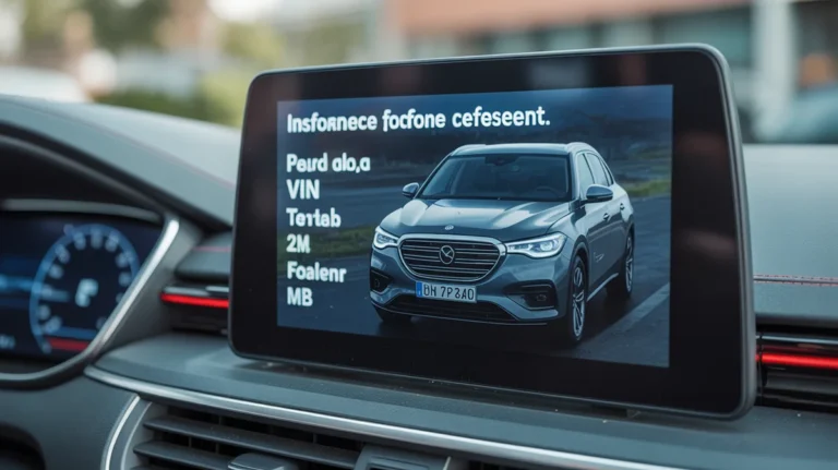 Skaitmeninis ekranas, kuriame rodoma automobilio draudimo informacija, naudojant VIN ir valstybinio numerio ženklą.