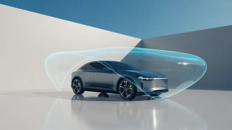Aptakus, minimalistinis 3D modernaus automobilio atvaizdas, sklandžiai apgaubtas permatomo, žėrinčio apsauginio skydo, nustatyto prie švaraus, abstraktaus fono, simbolizuodamas greitą ir saugų automobilio draudimą. Konceptualus menas, ryškios spalvos, kino apšvietimas, oktaninis vaizdas, 8K, aukšta detalė, aštrus dėmesys, profesionali fotografija