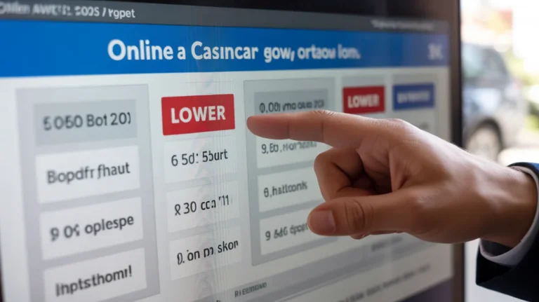 Ranka nurodo mažesnę kainą ekrane, kuriame rodomos internetinės automobilio draudimo galimybės.