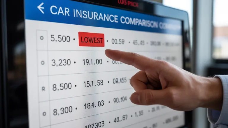 Ranka, nurodanti mažiausią automobilio draudimo palyginimo ekrano kainą.