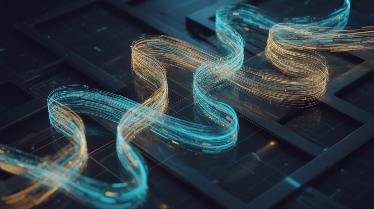 Geriausios Kriptovaliutų Biržos 2025: Binance, Coinbase, Kraken Palyginimas Image Futuristinė duomenų vizualizacija, vaizduojanti tris skirtingus, susipynusius žėrinčių skaitmeninių duomenų srautus, gyvybingus mėlynos, aukso ir arbatos atspalvius, simbolizuojančius pagrindinių kriptovaliutų mainų palyginimą; Sudėtingi tinklo modeliai atsiranda iš tamsios, saugios, kibernetinės fono, perteikiančios pažangias technologijas ir tarpusavio ryšį., 8K, aukšta detalė, aštrus dėmesys, profesionali fotografija