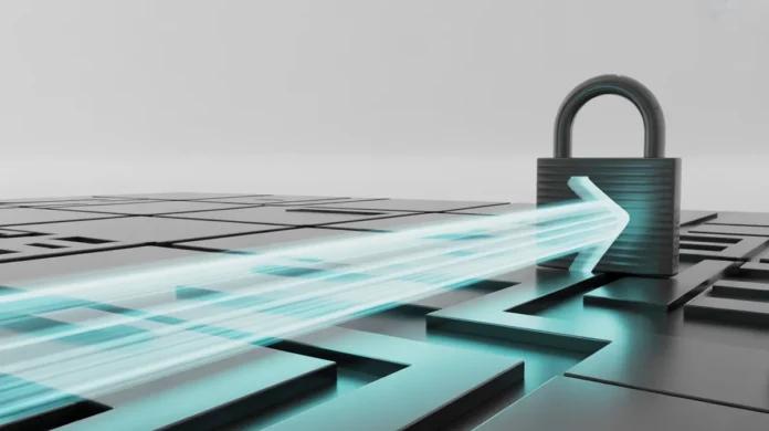 Aptakus, minimalistinis 3D atvaizdas, vaizduojantis švytinčią, greitą rodyklę ar skaitmeninį impulsą po aiškų, apšviestą kelią per abstrakčius finansinius elementus, galiausiai sukeliančius saugų, stilizuotą spynos simbolį. Scena pabrėžia greitį kartu su saugumu ir optimaliu pasirinkimu, su švariomis linijomis, gyvybingu bliuzu ir žalumynais, kino apšvietimu ir švarų, minimalistinį foną., 8K, didelis detalė, aštrus fokusavimas, profesionali fotografija