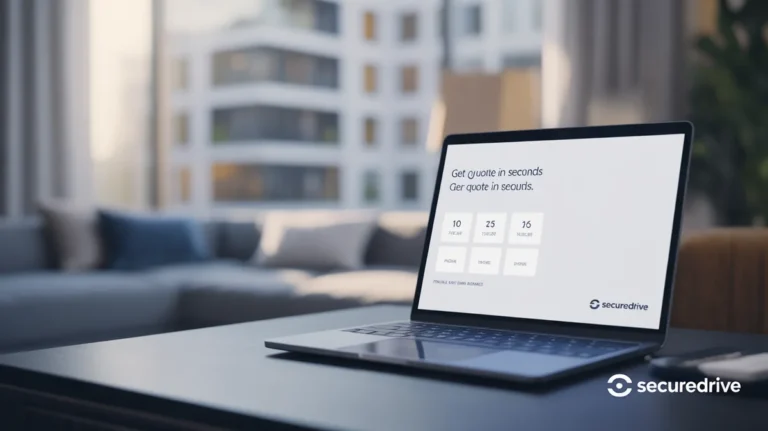 Nešiojamojo kompiuterio ekranas, kuriame rodoma internetinio automobilio draudimo priemokos skaičiuoklė.