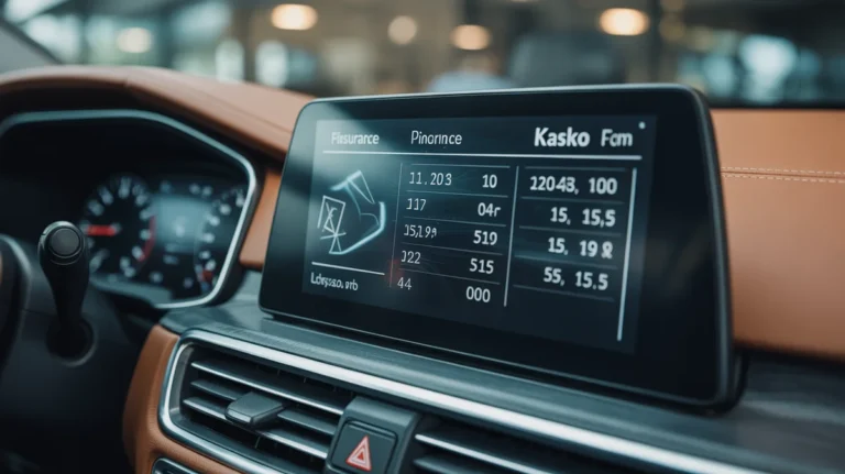 Automobilio skaitmeninio prietaisų skydelio ekranas, kuriame rodomos Kasko draudimo skaičiavimo parinktys.