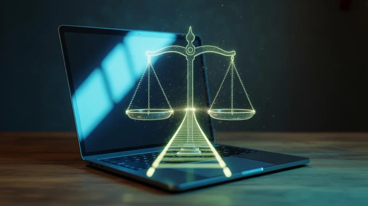 Kreditai Internetu: Gidas, Kaip Rasti Tinkamiausią Image Konceptualus 3D žėrinčio, abstraktaus skaitmeninio kelio, atsirandančio iš aptakaus, stilizuoto nešiojamojo kompiuterio ekrano, pateikia tobulai subalansuotą, minimalistinį mastelį, simbolizuodamas aiškumą ir atsakingą pasirinkimą ieškant tinkamiausių internetinių kreditų, švaraus fono, gyvybingos mėlynos ir žalios paletės, kino kremo apšvietimo, oktane.