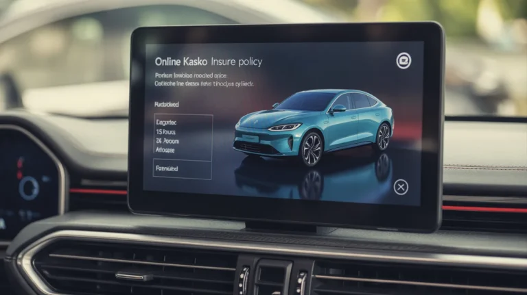 Ekrane rodoma moderni automobilių grafika su internetine „Kasko“ draudimo polisu.