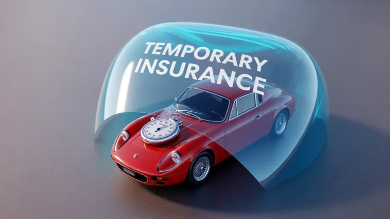 Miniatiūrinis automobilis, gavęs laikiną draudimo skydą su chronometru.