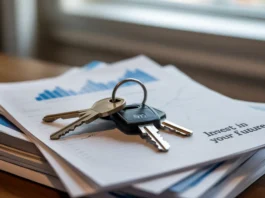 Nedidelis namas, automobilis ir buto raktai, remiantis finansiniais dokumentais.