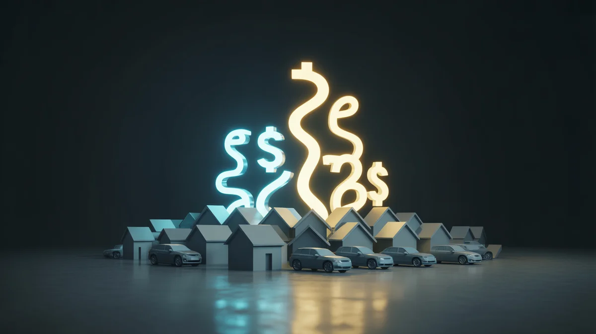 Paskola Su Užstatu: Kaip Gauti Finansavimą? Gidas Image Aptakus, minimalistinis 3D pateikimas, koncepcinis menas, vaizduojantis abstraktus, žėrinčius finansinius duomenų srautus ar valiutos simbolius