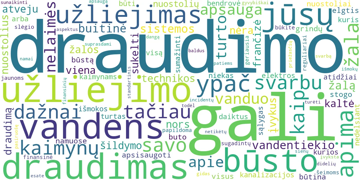 Word cloud for article: Būsto Draudimas Nuo Užliejimo: Apsauga Ir Veiksmai