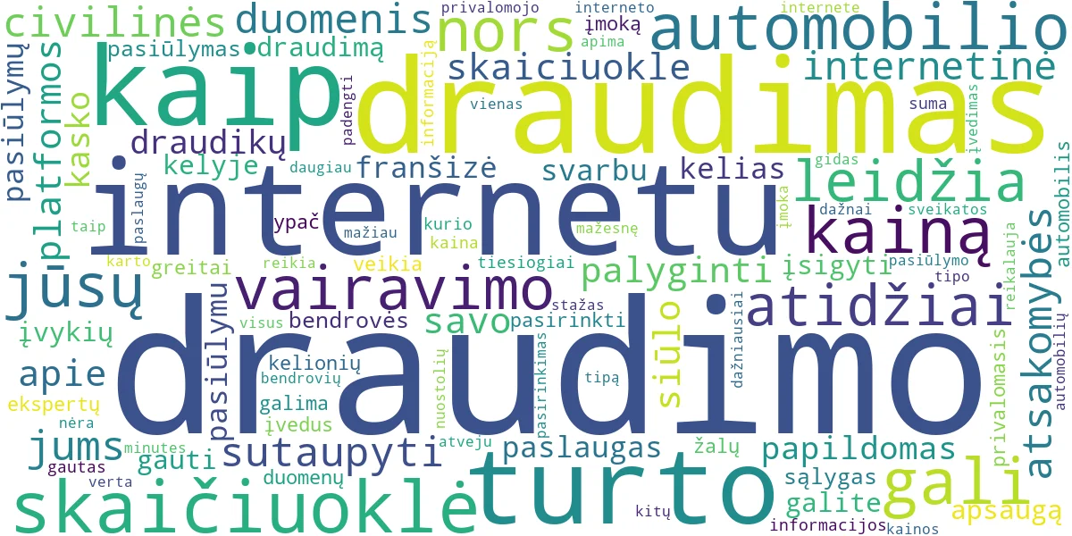 Word cloud for article: Draudimas Internetu: Skaičiuoklės ir Kaip Sutaupyti?