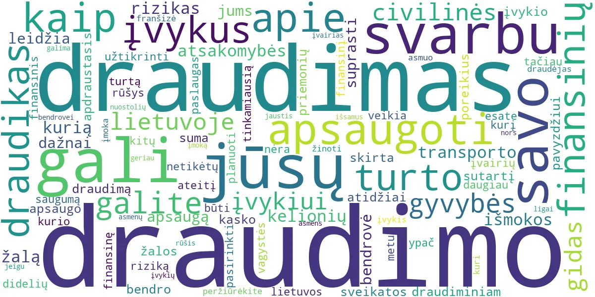 Word cloud for article: Draudimas: Kas Tai? Rūšys ir Gidas Pradedantiesiems
