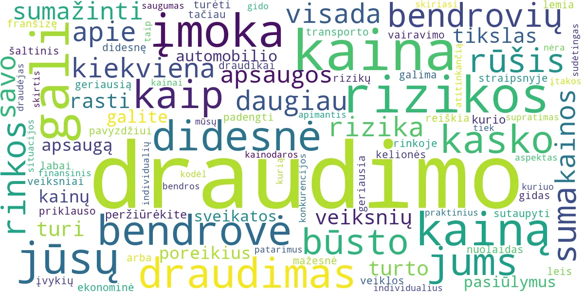 Word cloud for article: Draudimo Kaina: Nuo Ko Priklauso ir Kaip Ją Sumažinti?