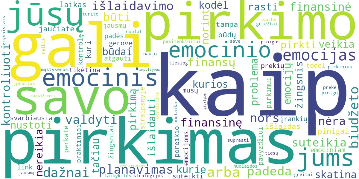 Word cloud for article: Emocinis Pirkimas: Kaip Atpažinti ir Sustabdyti Impulsyvų Išlaidavimą?