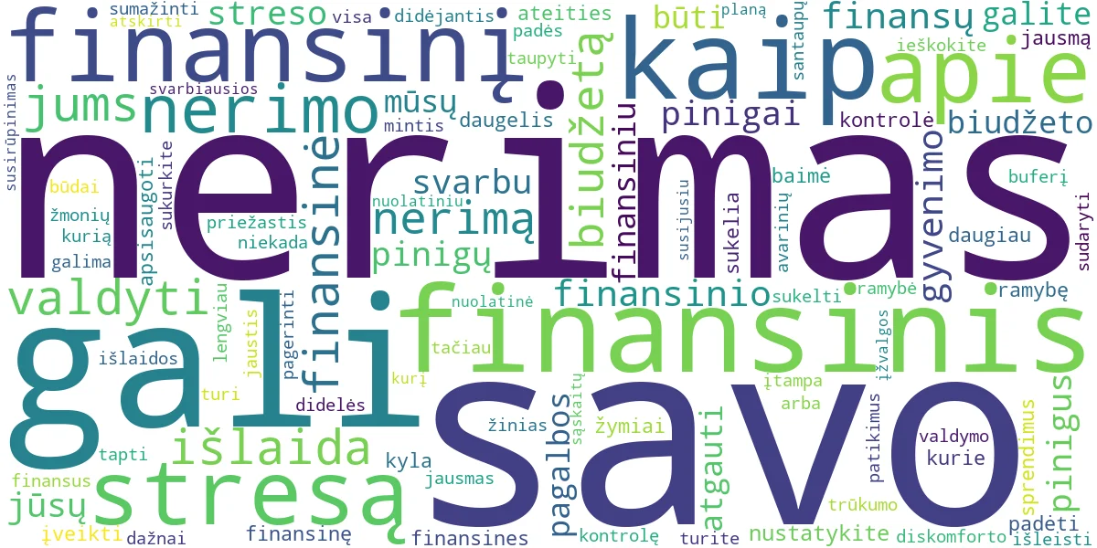 Word cloud for article: Finansinis Nerimas: Priežastys ir 5 Būdai, Kaip Jį Įveikti