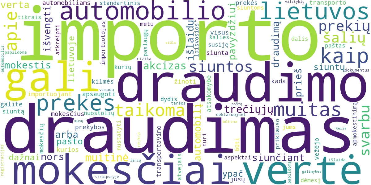 Word cloud for article: Importo Mokesčiai ir Lietuvos Pašto Draudimas: Ko Nežinote?