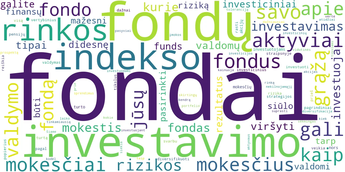 Word cloud for article: Investavimas į Fondus: Gidas Nuo Indeksų Iki Pasirinkimo