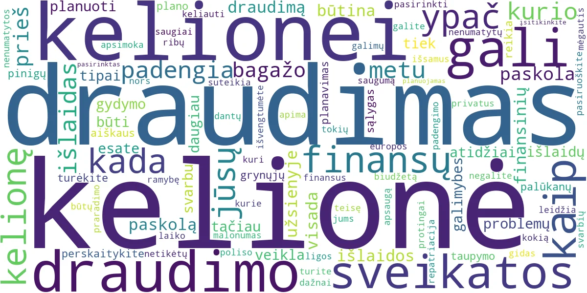 Word cloud for article: Kelionės: Kaip Planuoti Draudimą ir Finansus? Gidas