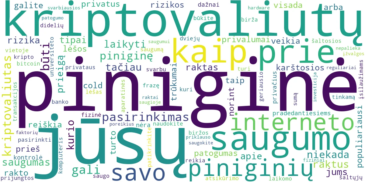 Word cloud for article: Kriptovaliutų Piniginės (Wallets): Kaip Saugiai Laikyti Kripto?