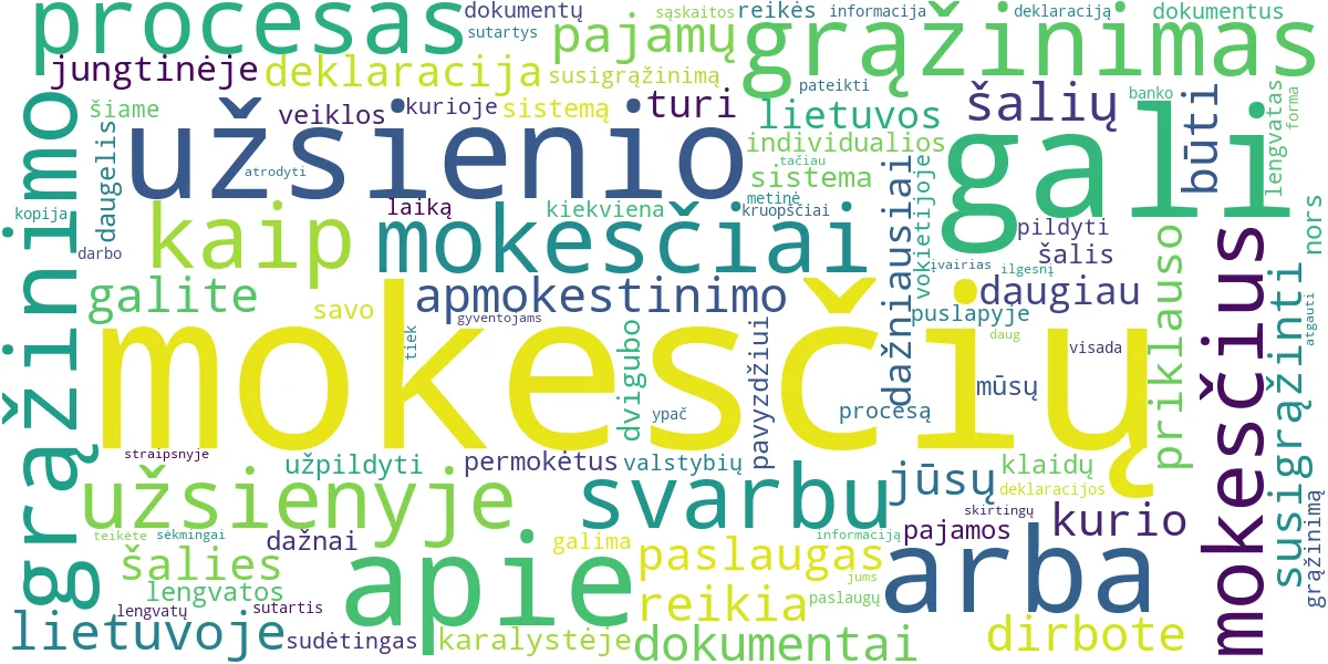 Word cloud for article: Mokesčių Grąžinimas Iš Užsienio: Kaip Susigrąžinti?