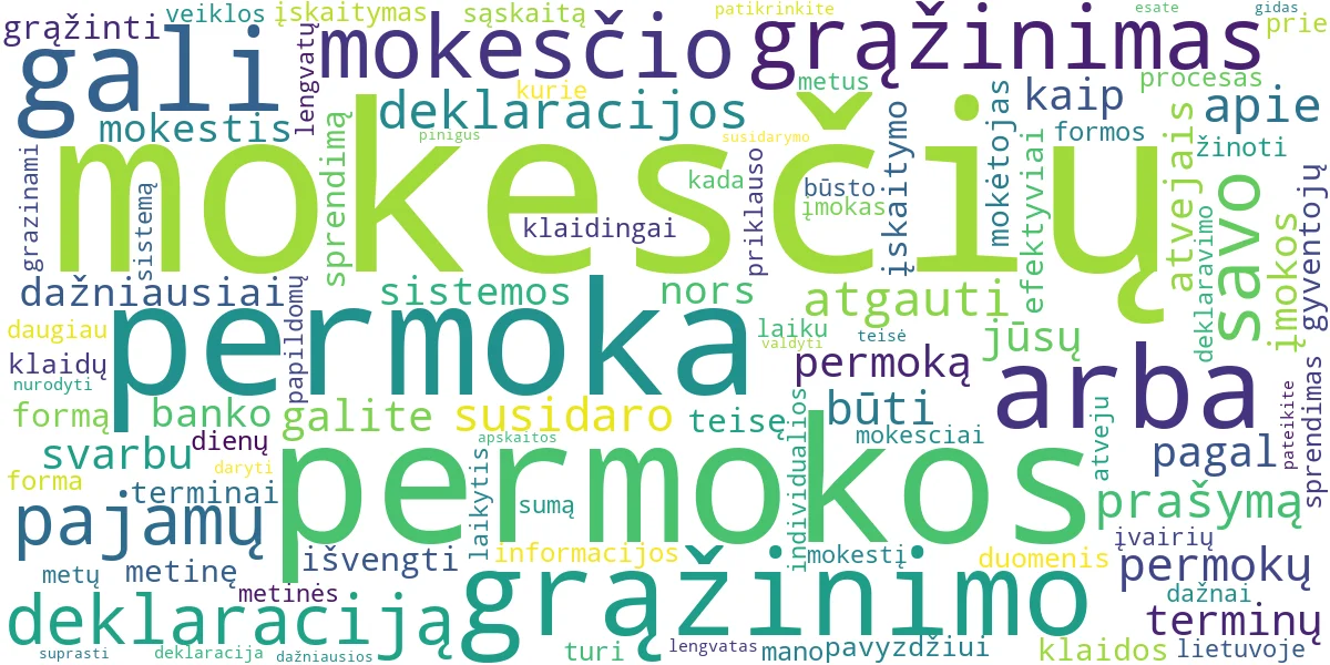 Word cloud for article: Mokesčių Grąžinimas: Visos Permokos ir Terminai