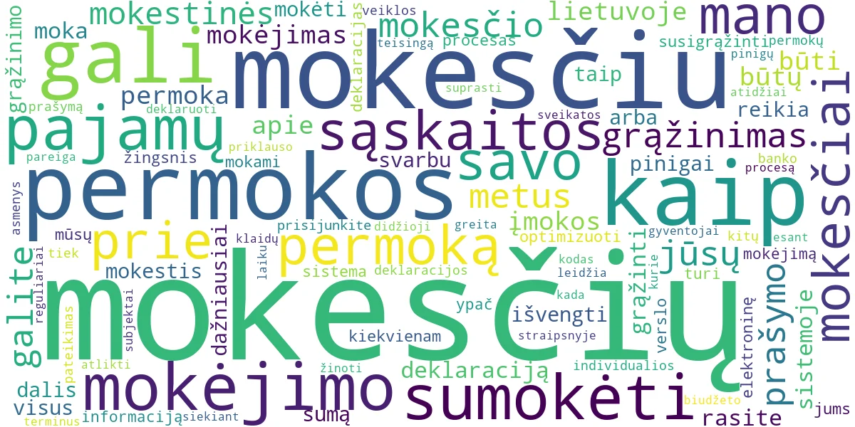 Word cloud for article: Mokesčių Mokėjimas ir Grąžinimas: Paprasta, Greita