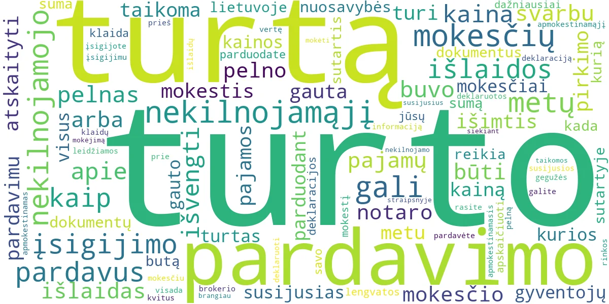 Word cloud for article: Nekilnojamojo Turto Mokestis Parduodant: Gidas ir Taisyklės