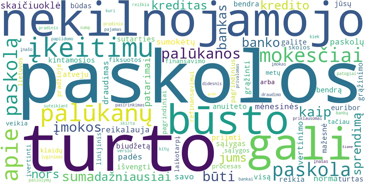 Word cloud for article: Nekilnojamojo Turto Paskola: Gidas, Skaičiuoklė ir Patarimai