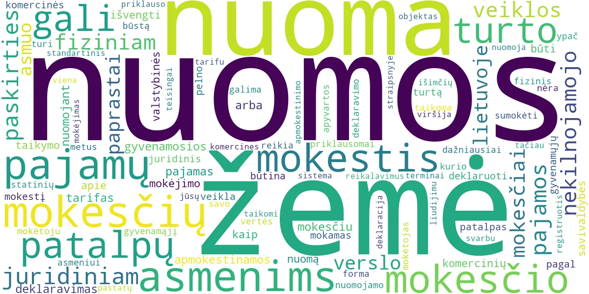 Word cloud for article: Nuomos Mokesčiai: Žemės ir NT Apmokestinimo Gidas