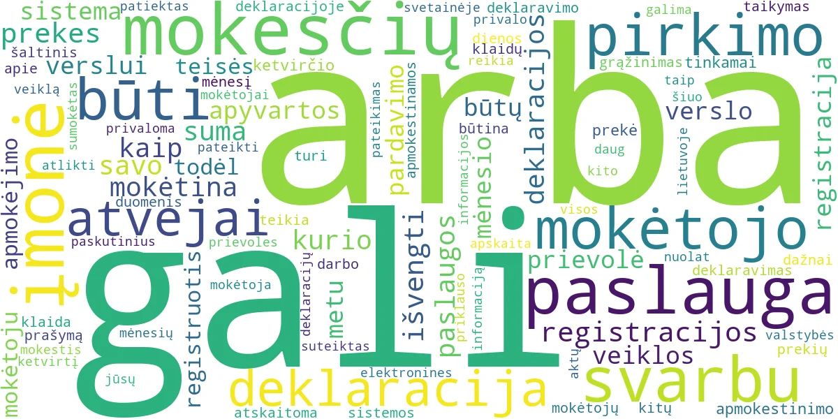 Word cloud for article: PVM Verslui: Registracija, Deklaravimas ir Apmokėjimas