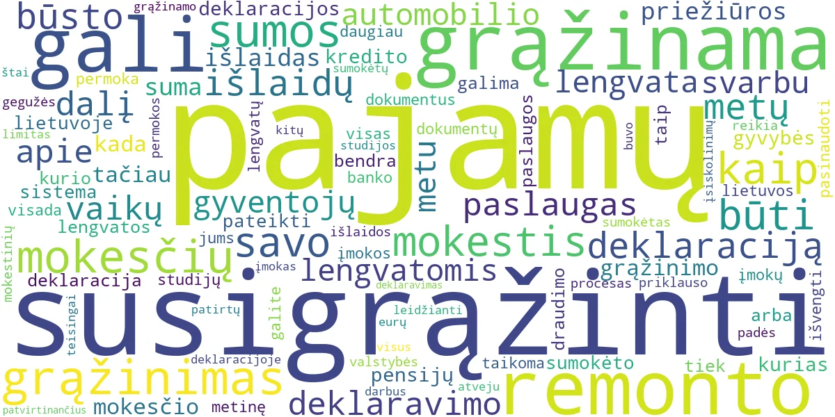 Word cloud for article: Pajamų Mokesčio Grąžinimas: Kada ir Už Ką Atgauti?