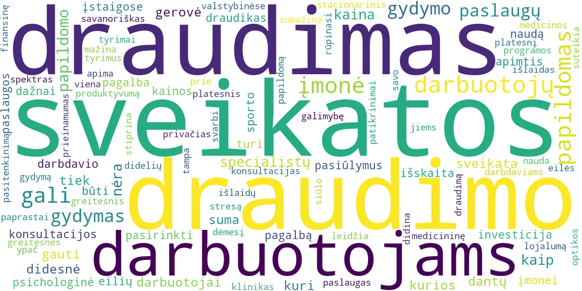 Word cloud for article: Papildomas Sveikatos Draudimas Darbuotojams: Nauda ir Kaina