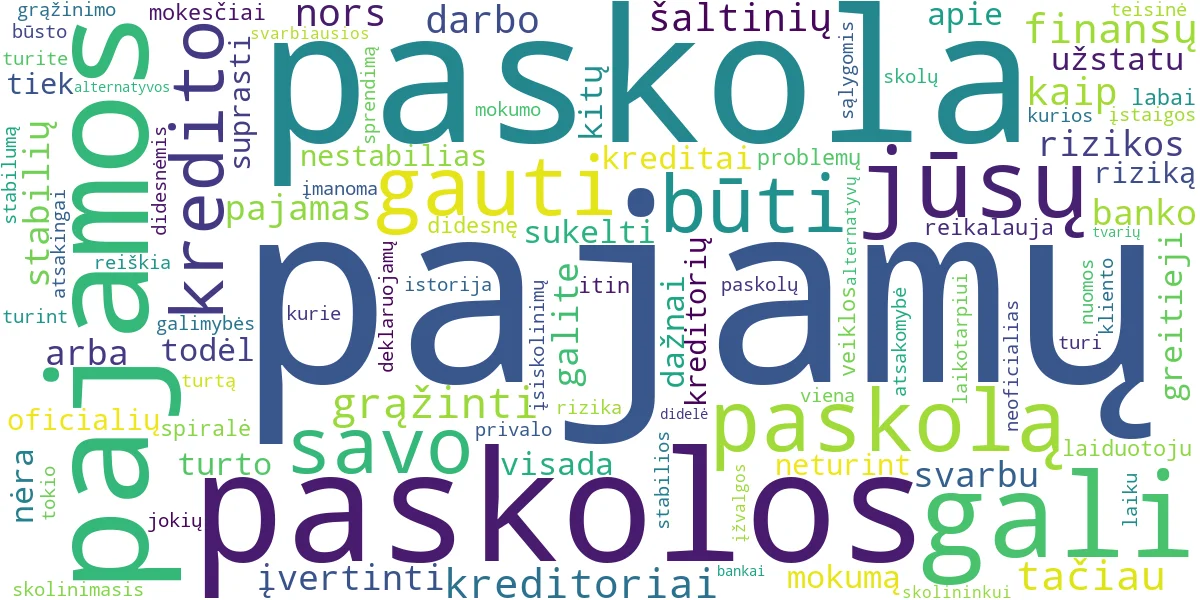 Word cloud for article: Paskola Be Pajamų: Gidas Kaip Ją Gauti ir Kas Svarbu