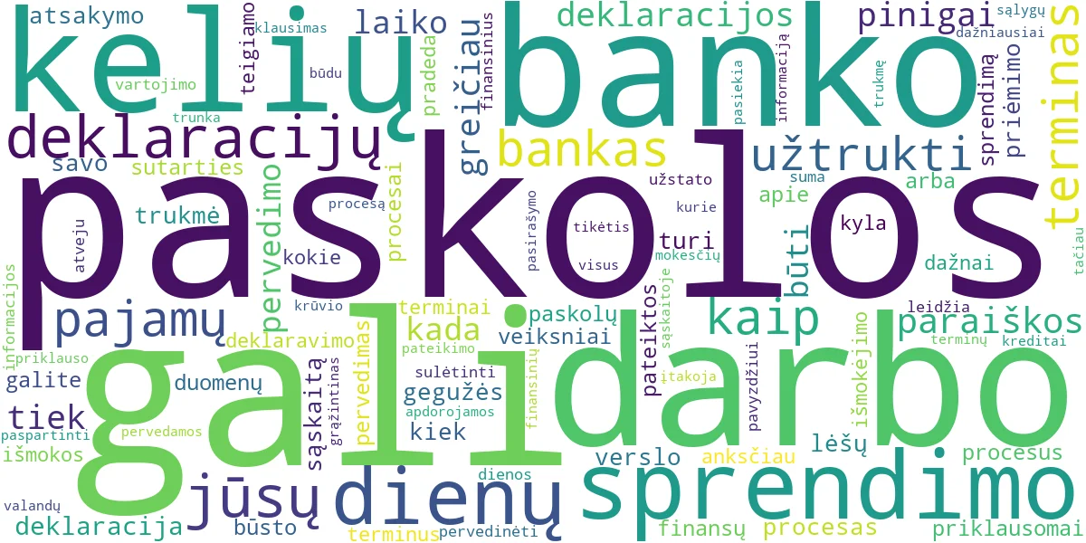 Word cloud for article: Paskolos ir Deklaracijos: Kiek Laiko Trunka Išmokos?