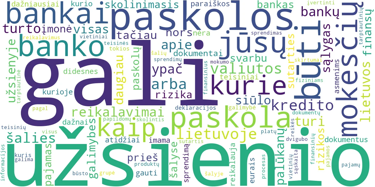 Word cloud for article: Paskolos iš Užsienio Bankų: Galimybės ir Reikalavimai