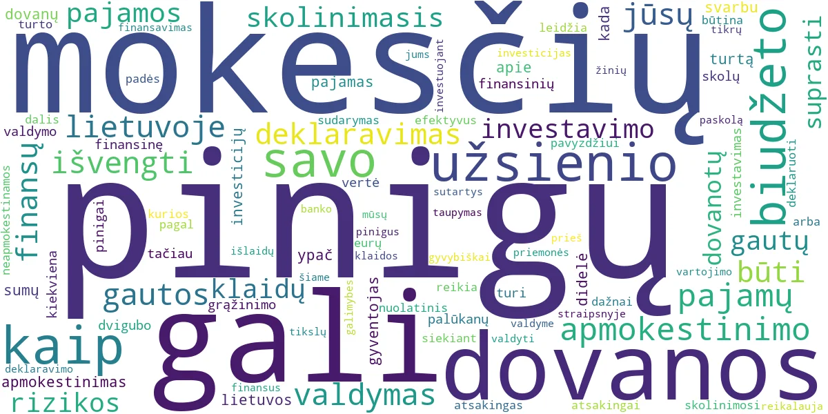 Word cloud for article: Pinigų Valdymas ir Apmokestinimas: Išsamus Gidas