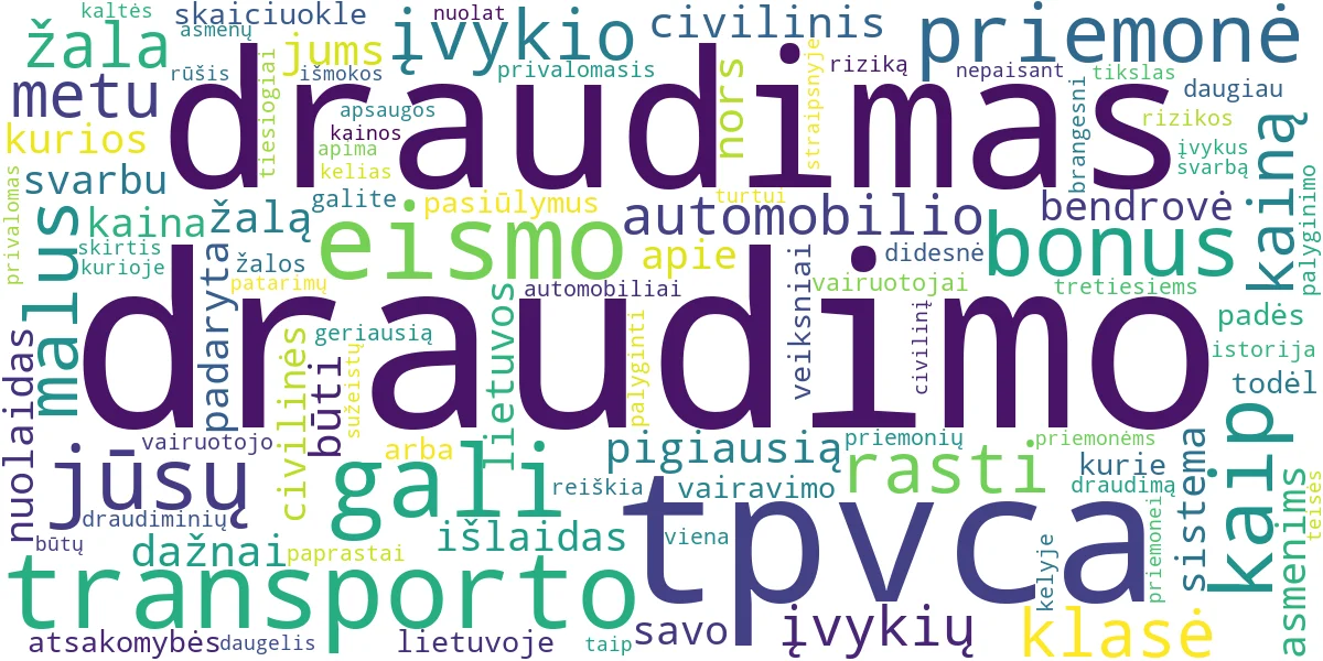 Word cloud for article: Privalomasis Civilinės Atsakomybės Draudimas (TPVCA): Išsamus Gidas Transporto Priemonėms ir Kaip Rasti Pigiausią?