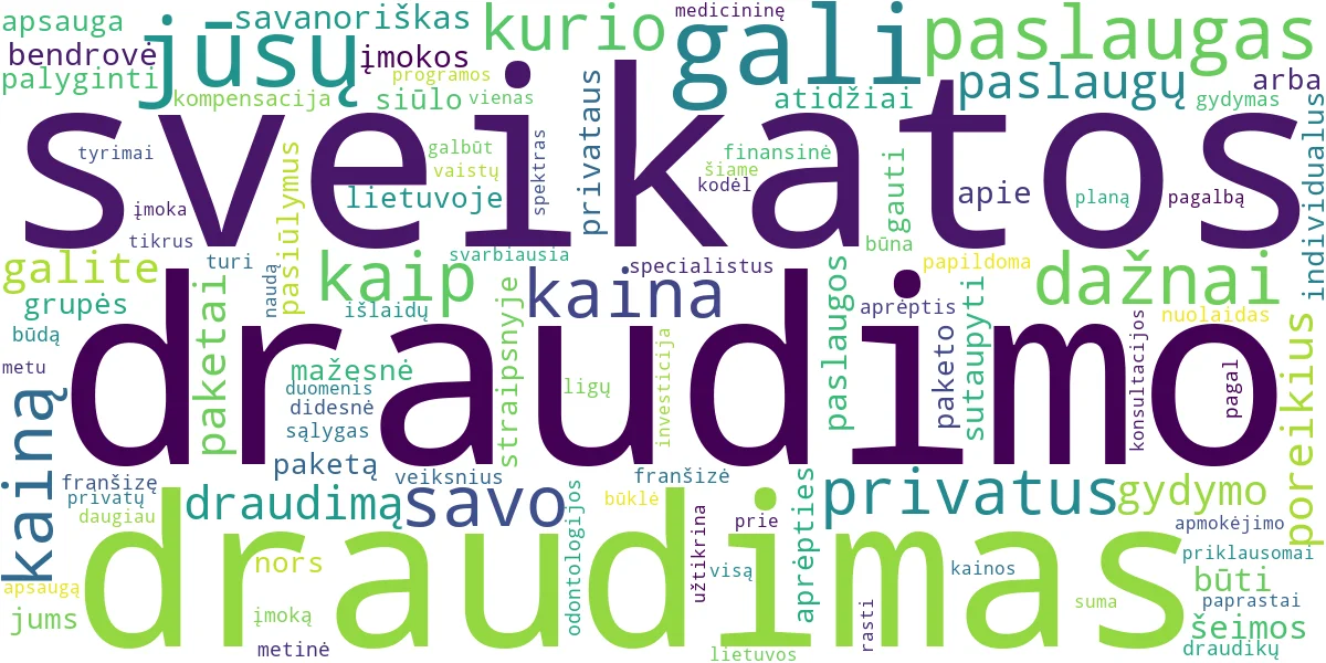 Word cloud for article: Privatus Sveikatos Draudimas: Kaina ir Kaip Sutaupyti?