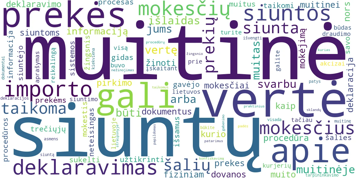Word cloud for article: Siuntų Deklaravimas Muitinėje: Mokesčiai ir Procedūros