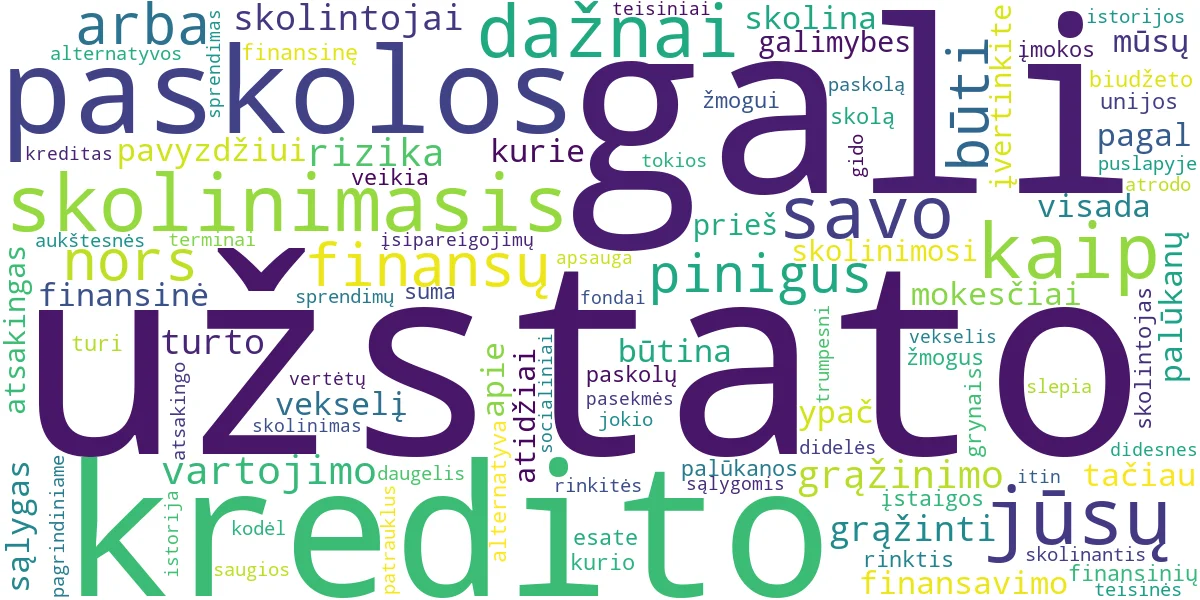 Word cloud for article: Skolinimasis Be Užstato: Rizikos ir Alternatyvos