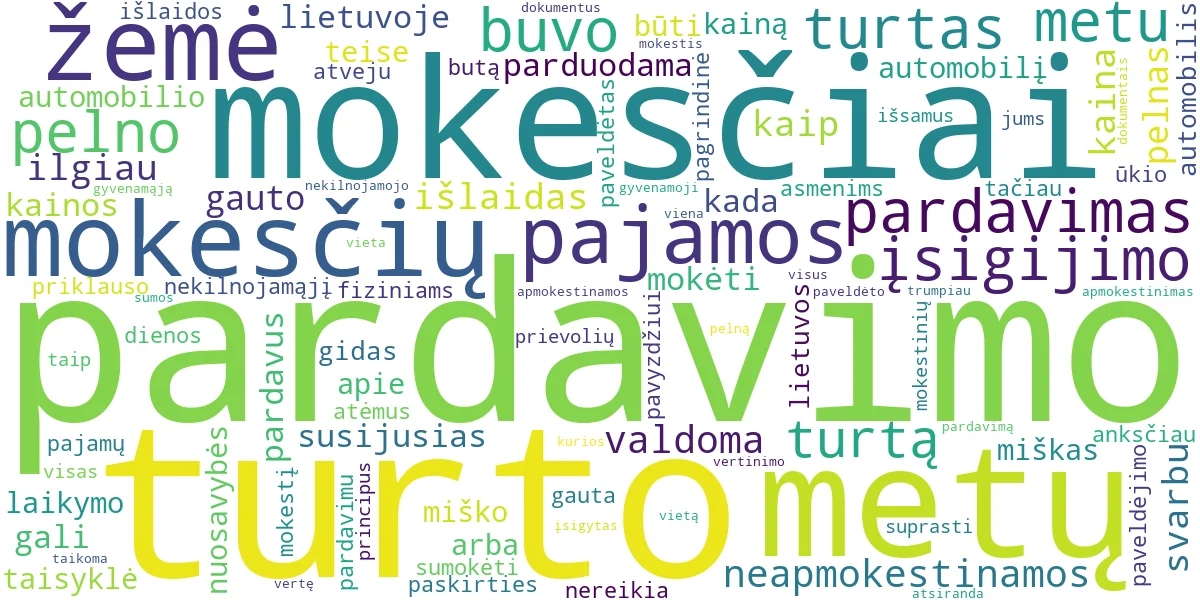 Word cloud for article: Turto Pardavimo Mokesčiai: Automobilis, NT, Miškas – Gidas