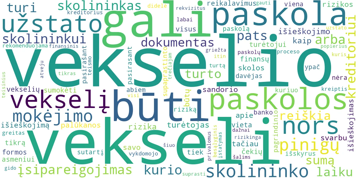 Word cloud for article: Vekselio Paskola: Teisiniai Aspektai ir Rizikos (Gidas)