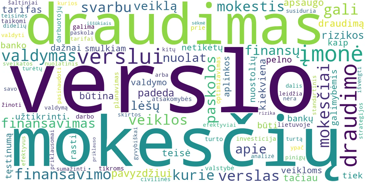 Word cloud for article: Verslo Finansavimas: Paskolos, Draudimas ir Mokesčių Valdymas